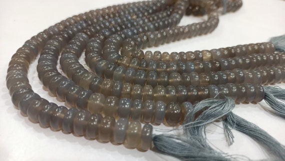 Natural Grey Chalcedony Rondelle Plain Smooth 8mm Gemstone Beads Sold Per Strand 8 Inches Long Great Quality Jewelry Making  Beads