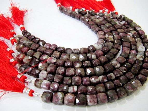 Natural Tourmaline Quartz Beads 3D cube Box shape Briolette 6mm to 8mm beads strand 8 inches long Genuine Gemstone Faceted beads