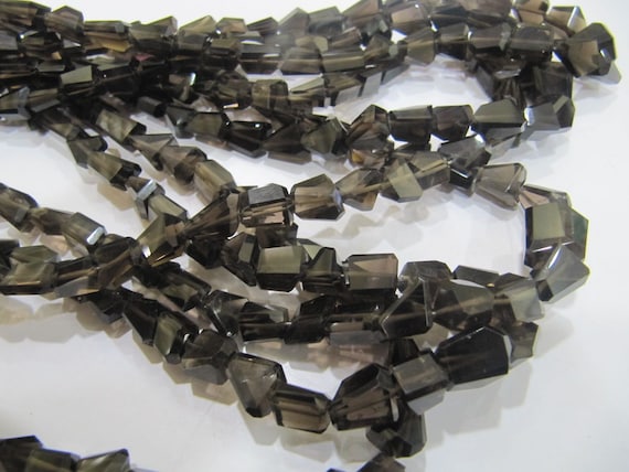 Natural Smoky Quartz Nugget Shape Laser Cut Tumbled 8mm To 10mm Beads, Jewelry Making Beads Strand 8 Inches Long Sold Per Strand.