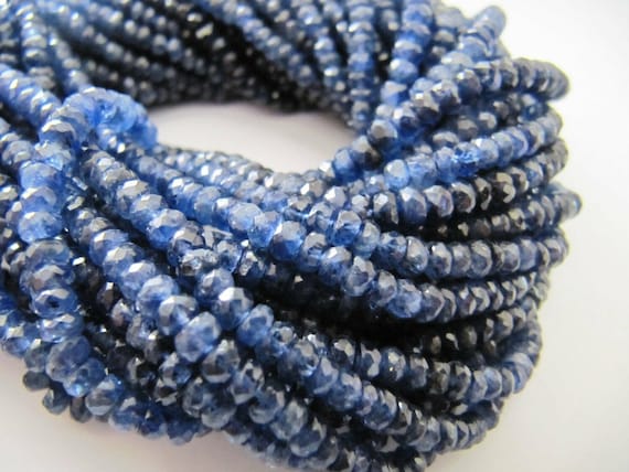 Natural Blue Sapphire Rondelle Faceted Beads 3-4mm Untreated Genuine Sapphire from Burma Sold per strand 8 inches long