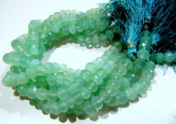 AAA Quality Natural Aqua Chalcedony Beads / Rondelle Faceted 5-8mm Size Aqua Chalcedony Beads / Strand 8 inches long / Gemstone Beads.