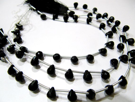 Natural Black Spinel Tear Drop Shape Briolette Faceted 5x7mm to 6x8mm Gemstone beads 10inches Strand jewelry making bead Sold per Strand
