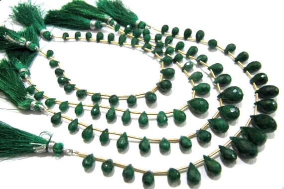 Natural Emerald  Corundum Tear Drops 5x6mm To 9x14mm Graduated Briolette Beads Jewelry Making Beads Strand 8 Inches Long Sold Per Strand