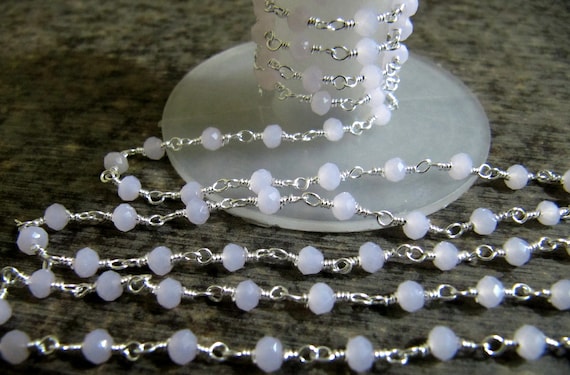 3 Feet -Rose Quartz Rondelle Faceted 3-4mm Beaded Wire Wrapped Rosary Chain ,Gold/Silver/Black/RoseGold Plated Sterling Silver Wholesale