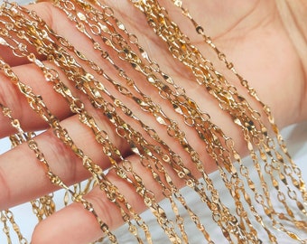 Cadena trenzada chapada en oro brillante sin deslustre, vendida por pie, cadena a granel al por mayor