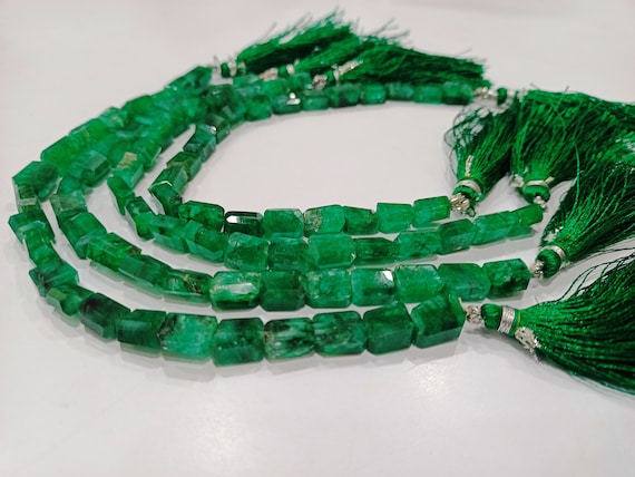 Natural Emerald Beryl Briolette Nugget Tumbled 9to10mm Beads Sold Per strand 8 Inches Long Laser Cut Green Gemstone Beads