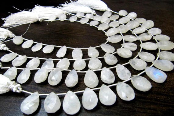 Natural Genuine White Rainbow Moonstone Pear Shape Beads 7x10 to 8x11mm  Briolette Beads Strand 8 Inches Long Moonstone Beads