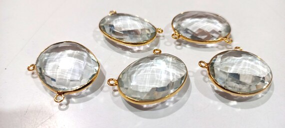 Crystal Quartz Oval Shape 20x27mm Gemstone Briolette Double Loop Bezel Connector Charms
