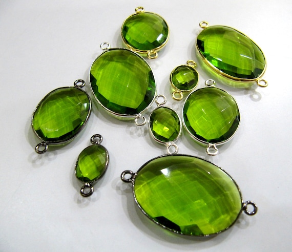 Peridot Chalcedony Hydro Quartz Briolette Oval Shape Double Loop Bezel Connectors Charms Jewelry making Pendants choose SIZE