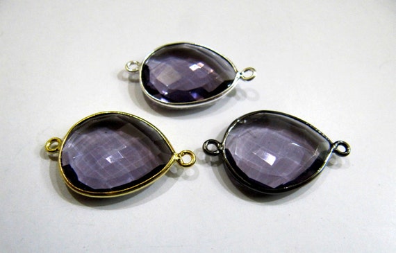 Amethyst Quartz Pear Shape 13x17mm Briolette Faceted Double Loop Bezel Connectors  Choose the Plating Color Wholesale price