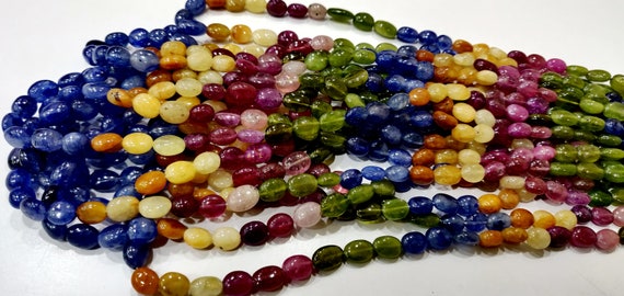 Natural Multi Sapphire Plain Smooth Oval Shape 6X9mm Size Gemstone Beads Strand 8 Inches Long Top Quality Jewelry making beads