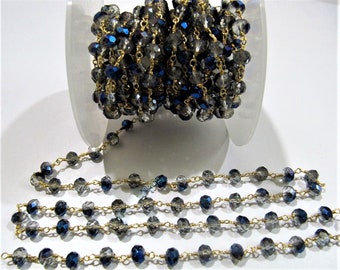 3 Feet-Mystic Blue Coated Hydro Quartz 6mm Rondelle Faceted Wire Wrapped Beaded Rosary Chain Wholesale Price Jewelry making chain