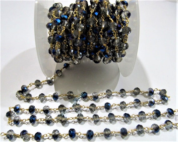 3 Feet-Mystic Blue Coated Hydro Quartz 6mm Rondelle Faceted Wire Wrapped Beaded Rosary Chain Wholesale Price Jewelry making chain