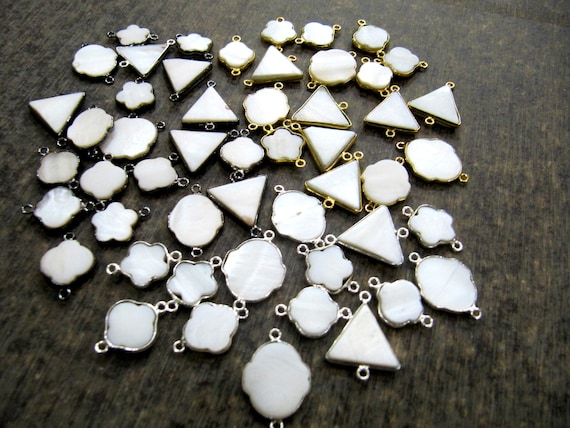 Natural Mother of Pearl Fancy Shape Briolette Double Loop Bezel Connector TopQuality Pearl Bezel For Jewelry Making Choose Shape and Plating