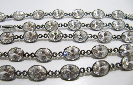 Cubic Zirconia Briolette Oval Shape 7x9mm Bezel Gold /Silver/Black/Rose Gold Plated Handmade Tiff Connector Chain sold per foot