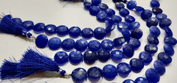 Blue Sapphire  Round Coin Shape Briolette Faceted Straight Drilled Beads 15mm Sold per Strand 8 inches Blue Gemstone Beads