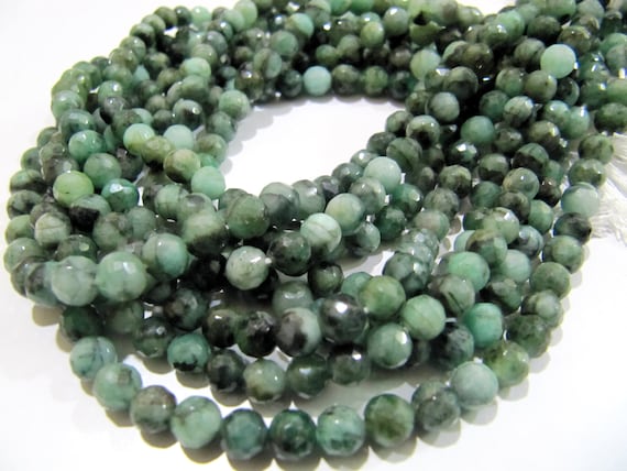 Natural Emerald Shaded Beads 5-6mm , Round Faceted Emerald Beads  Strand 13 inches long , Precious Gemstone Beads.