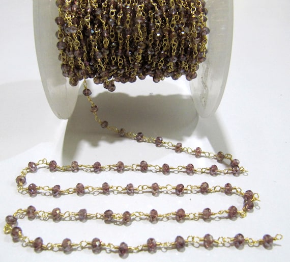3 Feet Garnet Hydro Quartz Mystic Coated Rondelle Faceted 3-4mm Beaded Rosary Chain High Quality Wholesale Price Jewelry making chain