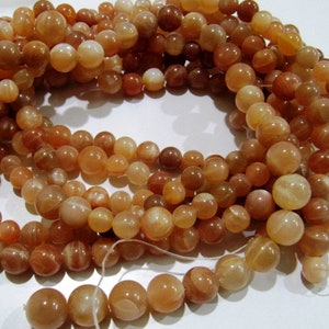Natural Peach Moonstone Round Plain Smooth Shape 7-9mm  Beads Strand 8inch long High Quality Beads Wholesale prices jewelry making beads