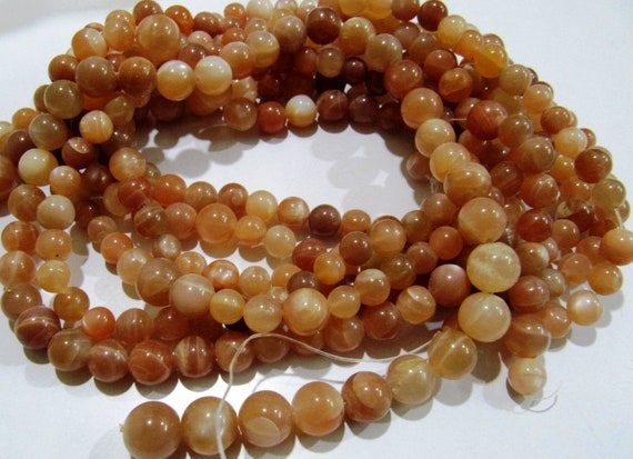 Natural Peach Moonstone Round Plain Smooth Shape 7-9mm  Beads Strand 8inch long High Quality Beads Wholesale prices jewelry making beads
