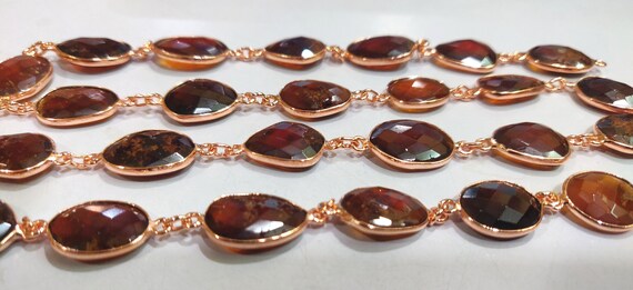 Natural Hessonite Garnet Nugget Briolette Connector Chain Uneven Free Shape 15 to 20mm Bezel Handmade chain Sold Per Foot High Quality