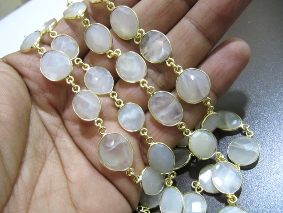 Natural White Moonstone Uneven Shape Briolette Connector Chain 12x15mm Gold/Silver/Black/Rose Gold Plated Sold Per Foot High Quality Beads