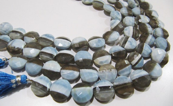 Natural Boulder Opal Faceted Round Coin Shape Briolette Beads Size12-13mm Strand 8 Inches long, Bio Opal Shaded Gemstone Sold Per Strand