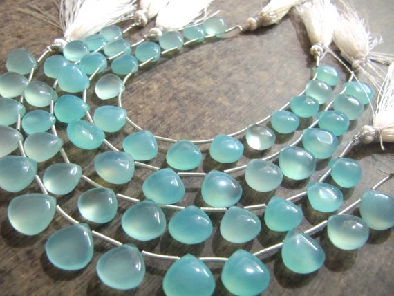 Natural Aqua Chalcedony 11-12mm HEART Shape Plain Smooth Gemstone Beads Strand 8 Inches Long Jewelry Making Beads Sold Per Strand