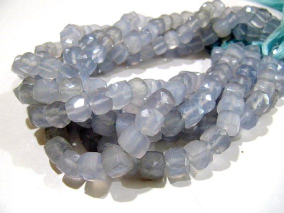 Natural Blue Chalcedony  Cube Shape Beads Faceted 3D Box Beads Strand 8inch long Size 7 to 8mm Semi Precious Beads ,Wholesale Price
