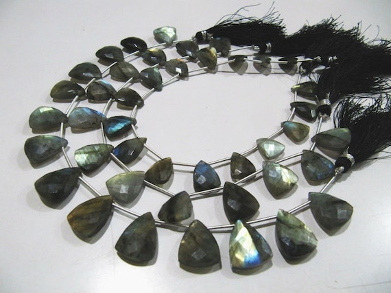 Natural Labradorite Blue Flashy Trillion Shape Briolette Faceted Beads Size 16-18 mm Strand 9 Inches Long Jewelry Making Beads