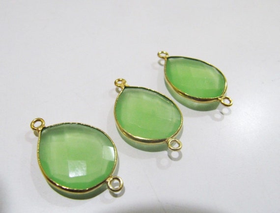 5 Pcs Set Green Chalcedony Hydro Quartz Briolette Connector Pear Shape Faceted Connector Approx 16X18MM Size Double Loop Bezel