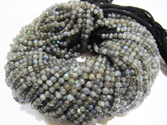 Natural Genuine Labradorite Round Smooth Beads 4mm, Strand 13 inch long, Black Rainbow Plain Beads 4mm Ball Shape in Wholesale prices