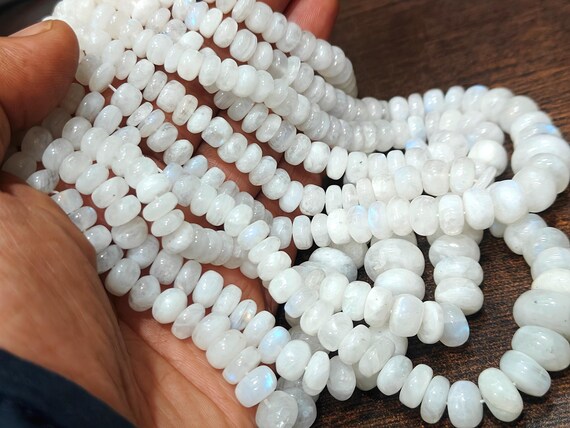 Natural White Rainbow Moonstone Rondelle Plain Smooth 6 to 12mm Graduated Beads Sold per strand 8 inches long