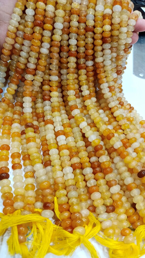 Natural Yellow Quartz Rondelle Plain Smooth 8mm Gemstone Beads Sold Per Strand 8 Inches Long Jewelry Making Beads