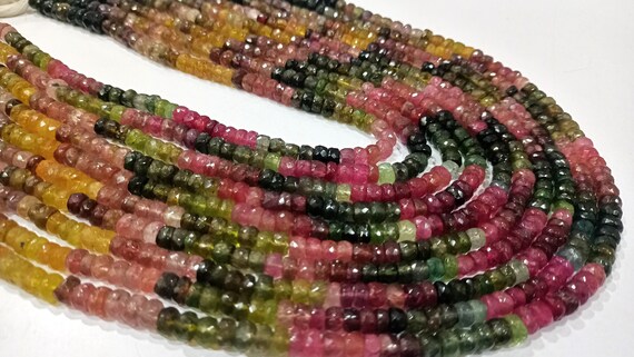 Natural Multi Tourmaline Rondelle Faceted Beads Sold per Strand 7Inches Long Watermelon Tourmaline Beads Wholesale Price