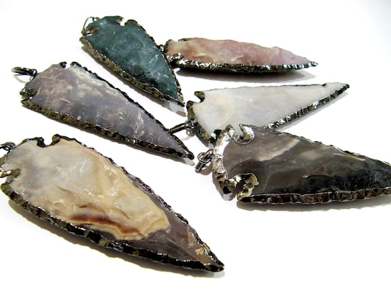 2 pieces Set Natural Jasper Black Oxidized Electroplated Edge Single Loop Arrowhead Connector Charms Pendant Size 3 to 3.5 Inches Long