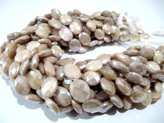 Natural Peach Moonstone 10 to 14 mm Oval Briolette Faceted Silver Mystic Coated Beads Strand 13 inches long Best Quality Gemstones