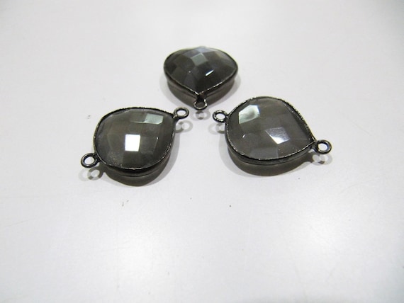 Natural Grey Moonstone  Heart Shape Faceted Double Loop Briolette Bezel Connectors 15mm Size Gemstone Connector Charms sold per piece