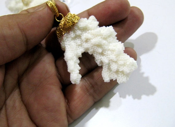 Natural Italian White Coral Cluster Pendant  24Kt Gold ElectroPlated Pendant Free Shape Charm with Designer loop Size 40 x 50 mm to 50* 60mm