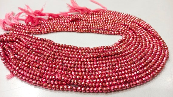 Natural Pink Pyrite Rondelle Faceted Beads 3-4mm Top Quality Gemstone Beads Strand 13 inch Long Jewelry making beads