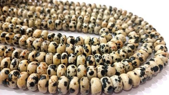 Natural Dalmatian Rondelle Plain Smooth 8mm beads Sold Per Strand 8 inches Long Jewelry Making Beads