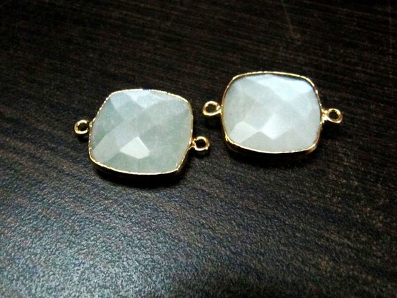 2Pc.-  Natural White Moonstone Cushion Shape Briolette Connectors Double Loop Bezel Connectors 15 mm Size Gemstone Connector Charms
