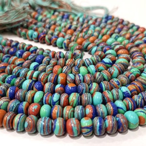 Fordite Agate Multi Color Gemstone Rondelle Plain Smooth Beads Sold per Strand 8 inches Long Necklace and bracelet Making Beads choose size