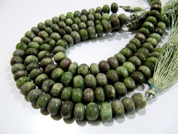 Natural Green Blood Agate Plain Beads / Smooth Rondelle Green Jade Beads Size 8-9mm Sold per Strand 8 inch long Semi Precious Gemstone