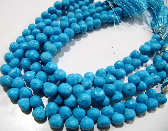 Natural Turquoise Magnesite Onion Shape Briolette 7 to 9mm Beads Strand 8.5 inch long Blue Gemstone Very Good Quality beads Wholesale Prices