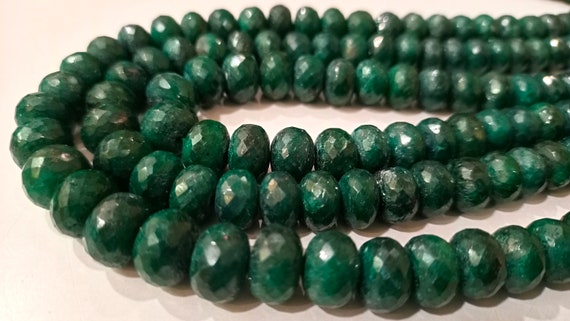 Genuine Emerald Corundum Rondelle Faceted 7 to 10mm Beads Sold Per strand 8 inches long
