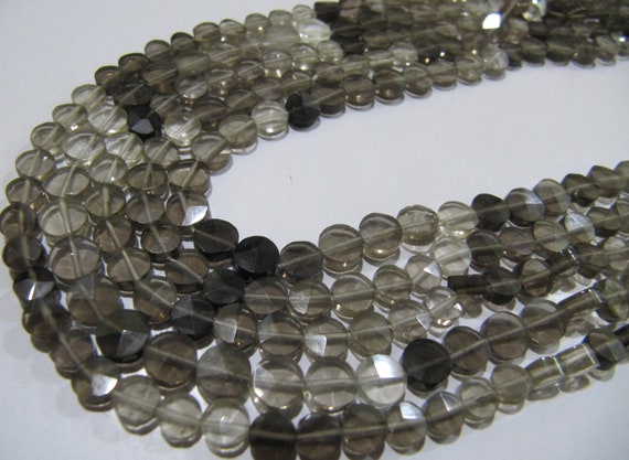 Natural Smoky Quartz Coin shape Faceted Shaded Color Briolette Beads 5mm best Quality Beads Strand 13 inch Jewelry making gemstone beads