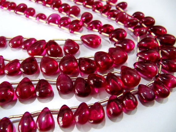 AAA Quality Ruby Smooth Flat Tear Drops 5x7mm to 10x14mm,Imitation Ruby Pear Shape beads,Lab Creaated Ruby Strand 6inch Long-
