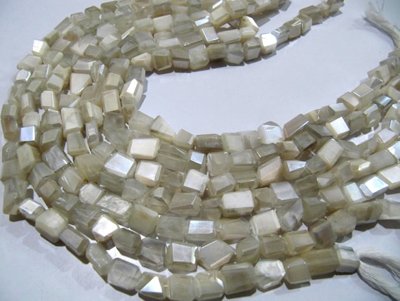 Natural White Moonstone Nugget Shape tumbled 6x10mm to10x14mm Silver AB Mystic Coated Beads Strand 8 inch long High Quality Wholesale Prices
