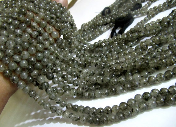 Natural Genuine Black Rutilated  Round Plain Smooth 6 mm Beads Strand 13 Inches Long Black Color Beads For Jewelry Making Sold Per Strand